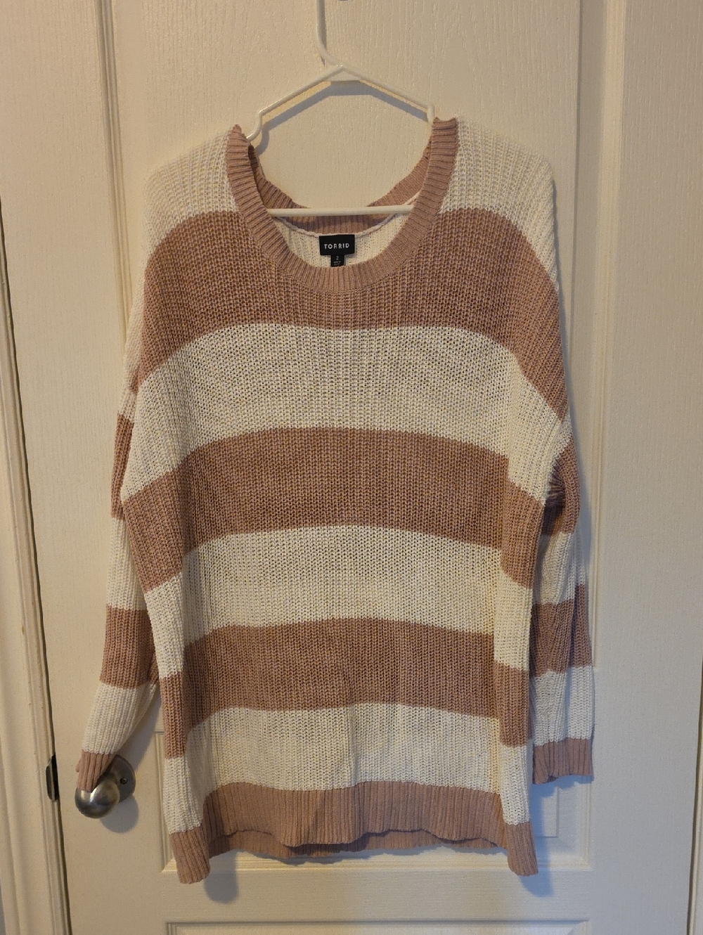 torrid Cream and Dusty Rose Striped Scoop Neck Sweater